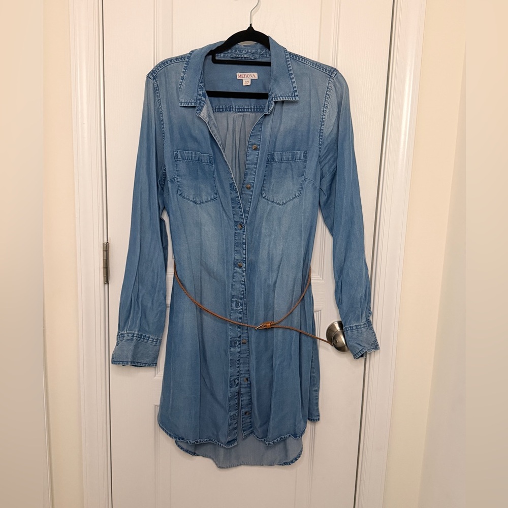 Merona Light Blue Long Sleeve Denim Dress with orignial belt size L